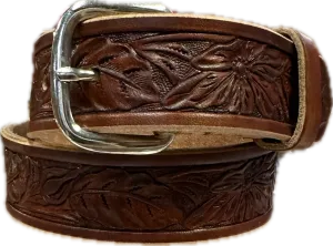 Visalia Children's Tan Wild Rose Patterned Belt 1 1/4"