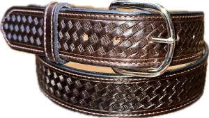 Visalia Chocolate Brown Uniform Basket Weave Patterned Belt 1 1/2"