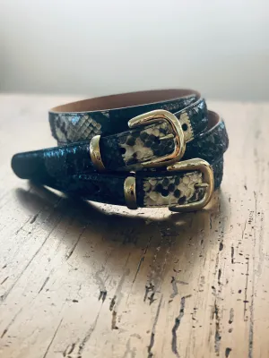 W. Kleinberg 1" Patchwork Python Belt with Gold Buckle