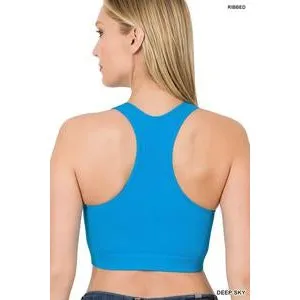 Washed and Ribbed Racerback Crop Tank in Heather Grey