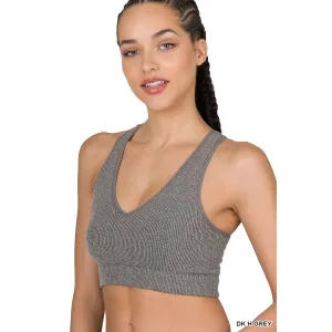 Washed and Ribbed Racerback Crop Tank in Heather Grey