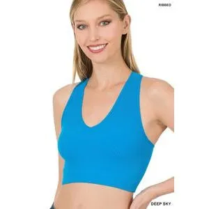 Washed and Ribbed Racerback Crop Tank in Heather Grey