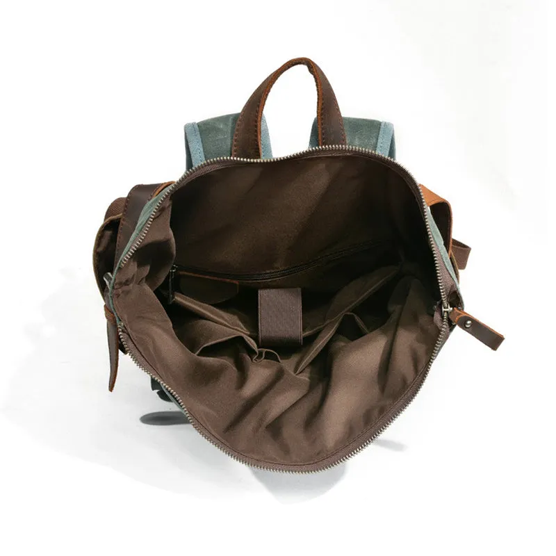 Waxed Canvas Leather Backpack With Roll Up Top Unisex Waterproof Canvas Travel Rucksack Laptop Backpack Christmas Gifts