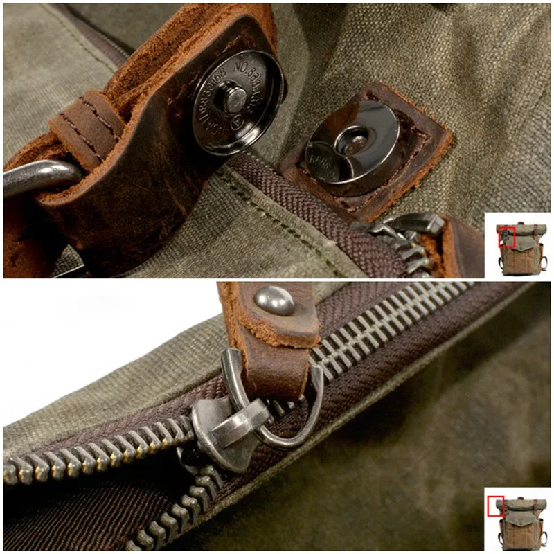 Waxed Canvas Leather Backpack With Roll Up Top Unisex Waterproof Canvas Travel Rucksack Laptop Backpack Christmas Gifts