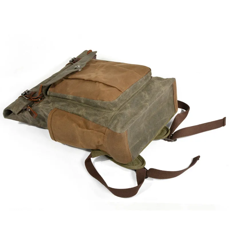 Waxed Canvas Leather Backpack With Roll Up Top Unisex Waterproof Canvas Travel Rucksack Laptop Backpack Christmas Gifts
