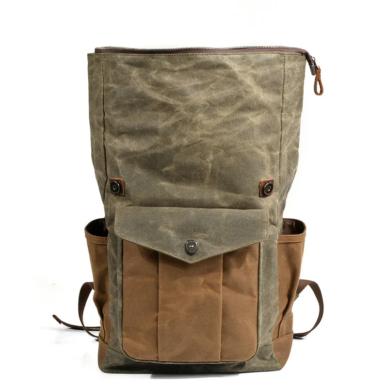 Waxed Canvas Leather Backpack With Roll Up Top Unisex Waterproof Canvas Travel Rucksack Laptop Backpack Christmas Gifts