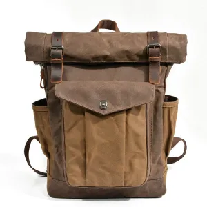 Waxed Canvas Leather Backpack With Roll Up Top Unisex Waterproof Canvas Travel Rucksack Laptop Backpack Christmas Gifts
