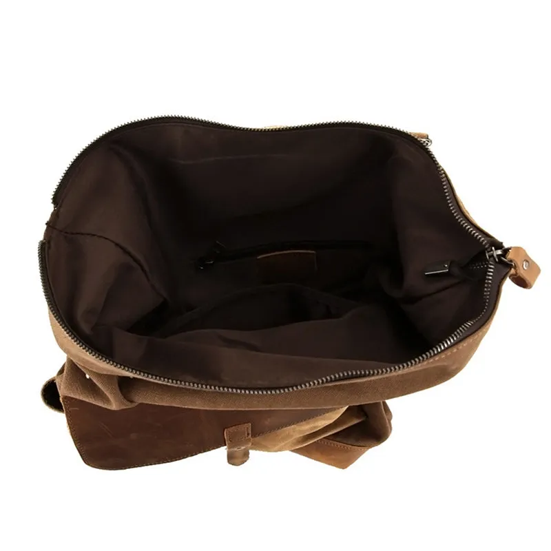 Waxed Canvas With Leather Backpack, Waterproof College Bag, Travel Bag