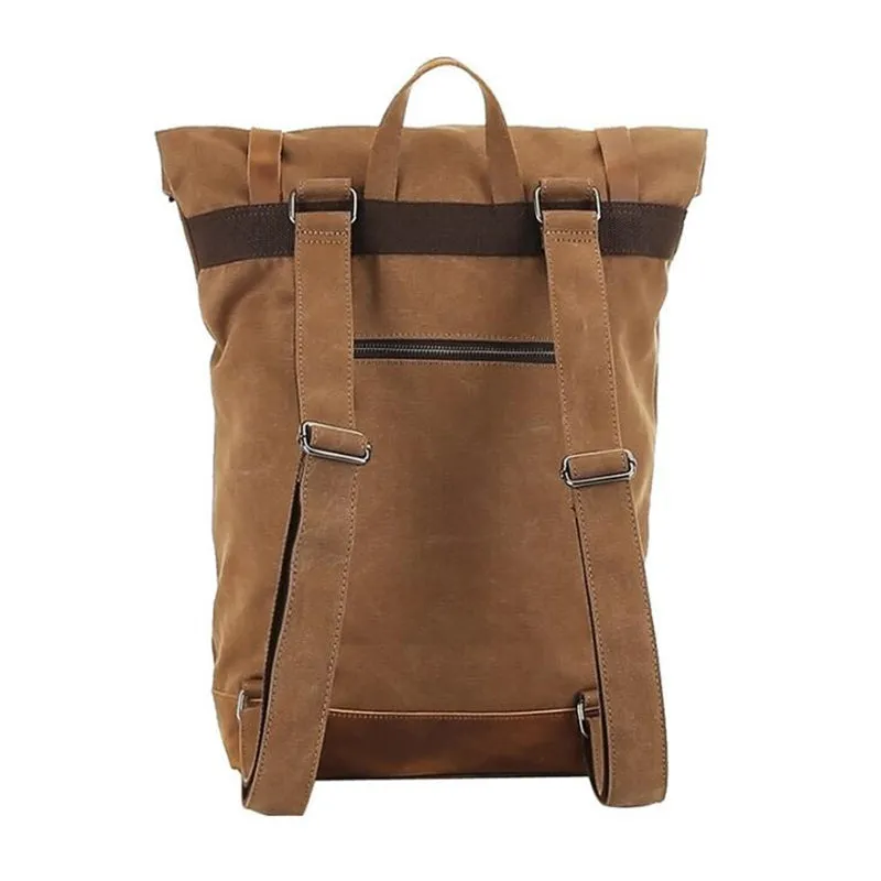 Waxed Canvas With Leather Backpack, Waterproof College Bag, Travel Bag