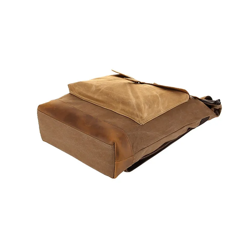 Waxed Canvas With Leather Backpack, Waterproof College Bag, Travel Bag