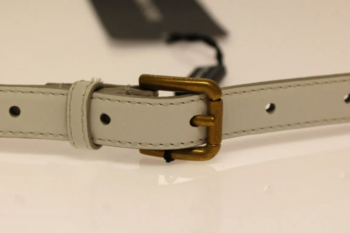 White Leather Skinny Belt