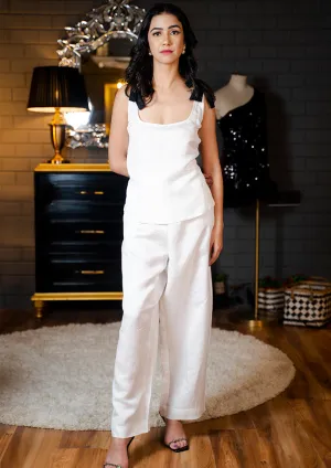 White Linen Top And Pants Co-ord Set