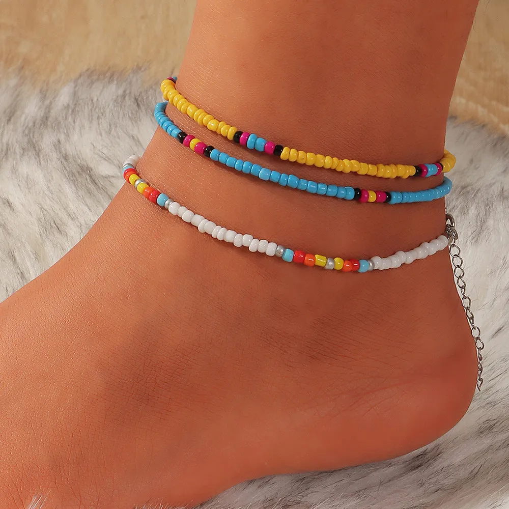 Wholesale Boho Ethnic Color Rice Bead AnkletJDC-AS-NZ013