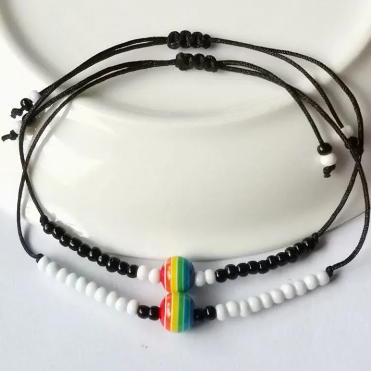Wholesale same sex rainbow anklet rice bead braided couple anklet MOQ≥2 JDC-AS-HaoL002