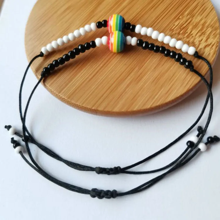 Wholesale same sex rainbow anklet rice bead braided couple anklet MOQ≥2 JDC-AS-HaoL002