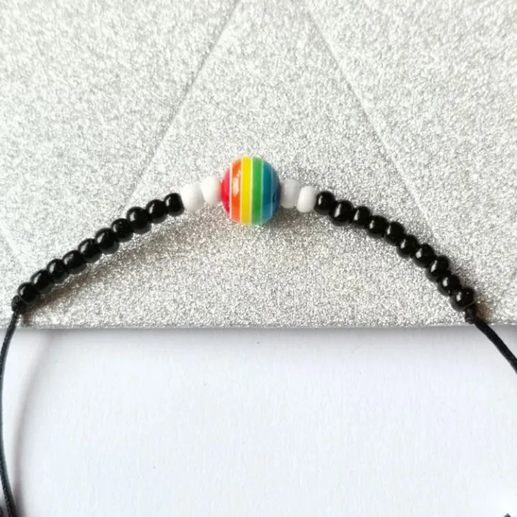 Wholesale same sex rainbow anklet rice bead braided couple anklet MOQ≥2 JDC-AS-HaoL002