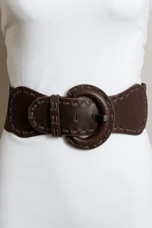 Wide Stitch Elastic Belt Brown