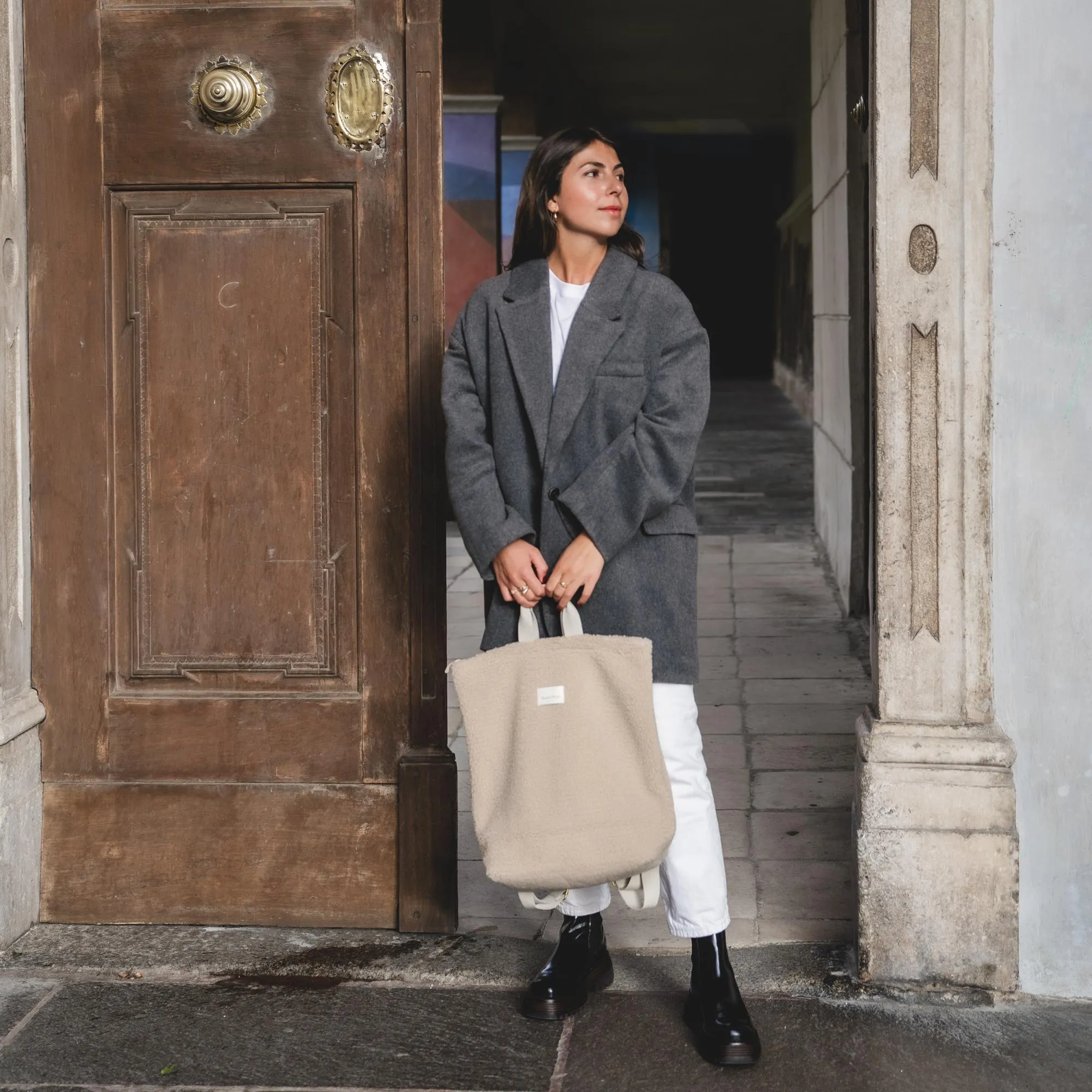 Wollweißer Teddy Maxi-Rucksack