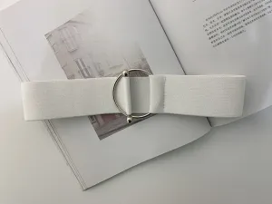 Women Black Simple Waist Elastic Ladies Band Round Buckle belt