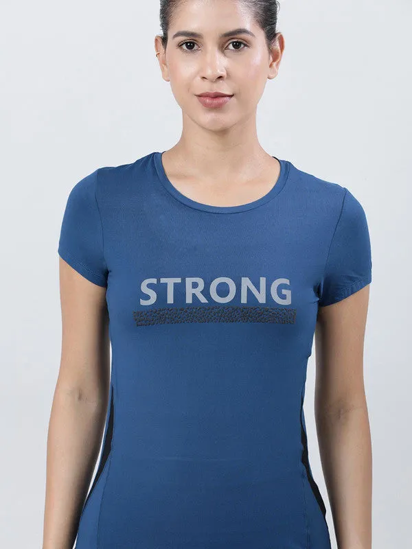 Women Blue Printed Tops & T-Shirts-POWER PLAY-AB