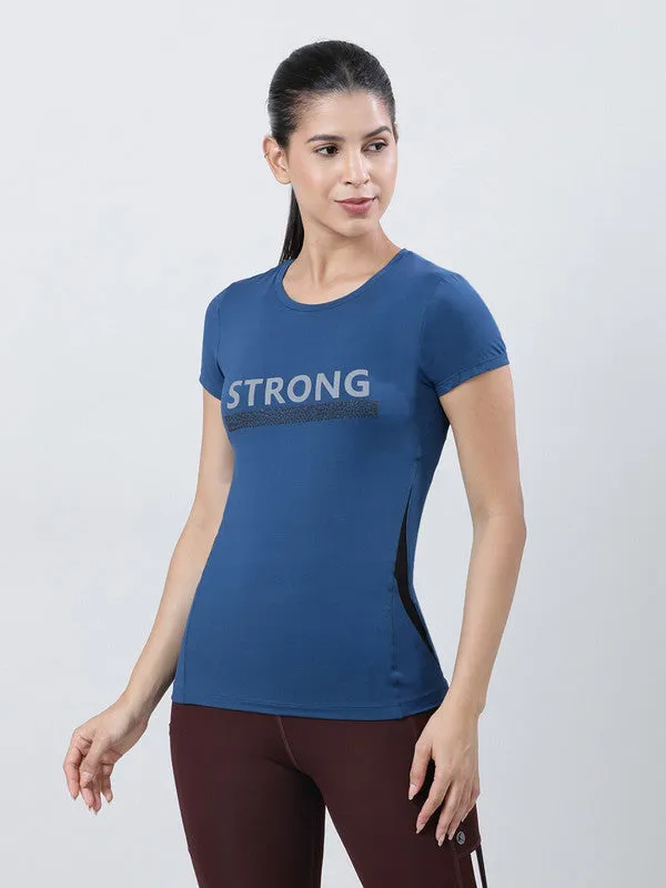 Women Blue Printed Tops & T-Shirts-POWER PLAY-AB
