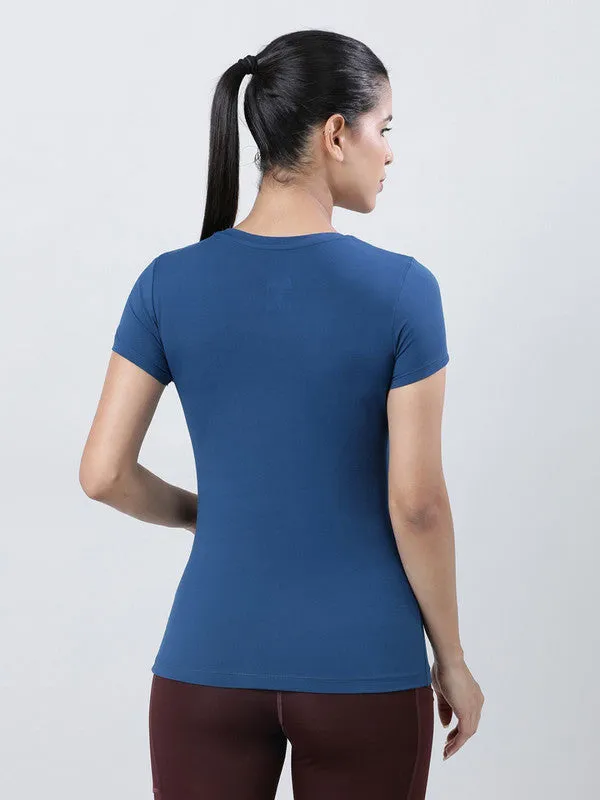 Women Blue Printed Tops & T-Shirts-POWER PLAY-AB