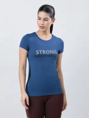 Women Blue Printed Tops & T-Shirts-POWER PLAY-AB