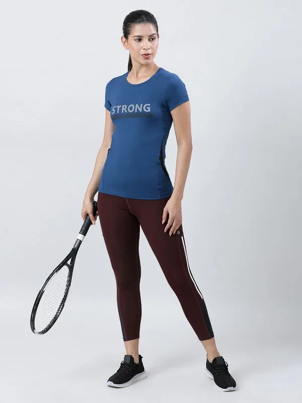 Women Blue Printed Tops & T-Shirts-POWER PLAY-AB