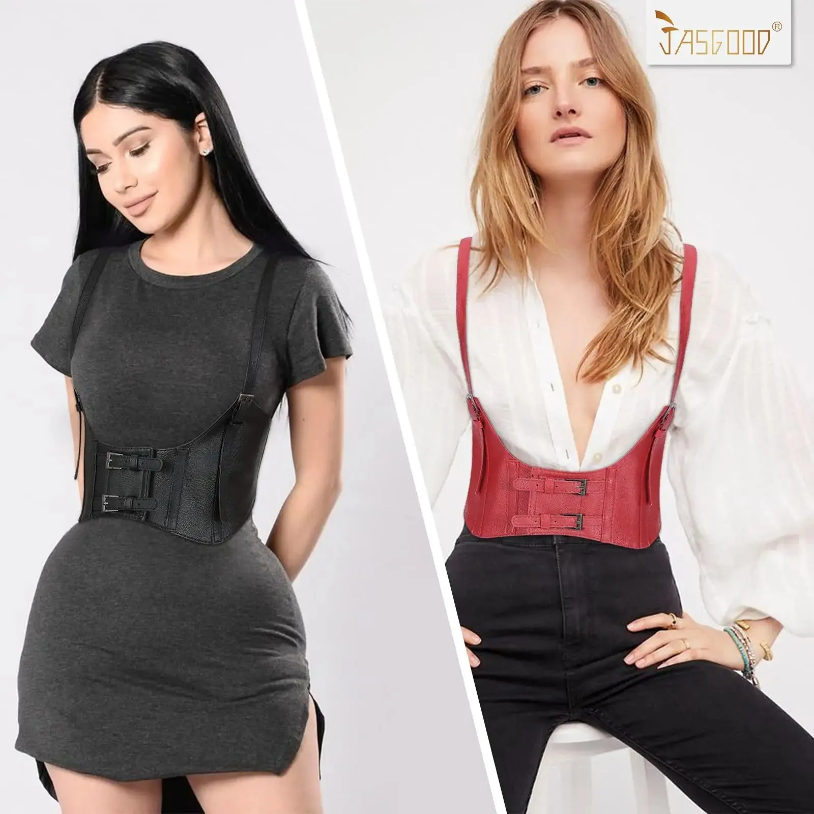 Women Fashion Faux Leather Waist Belt Steampunk Underbust Corset for Halloween Dress