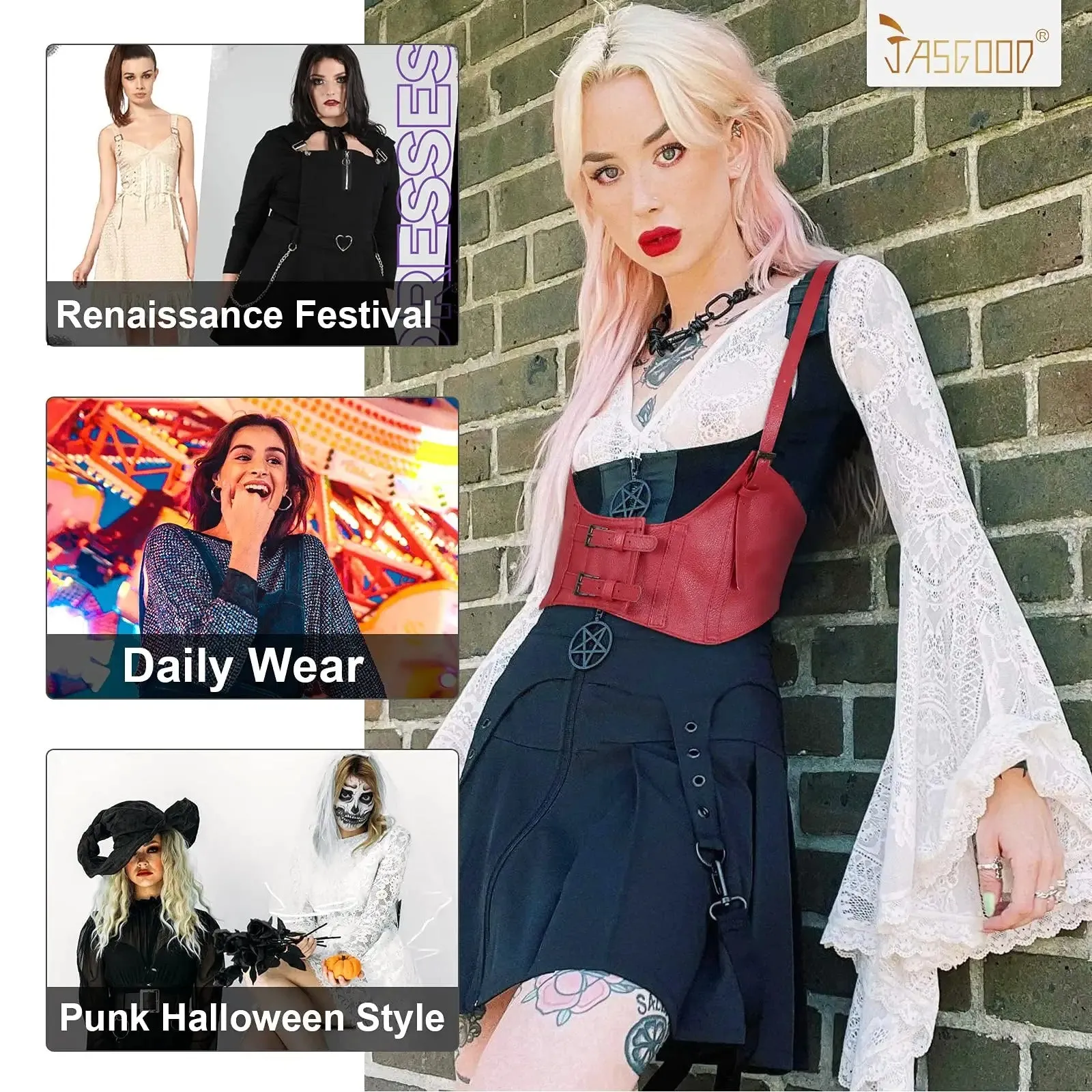 Women Fashion Faux Leather Waist Belt Steampunk Underbust Corset for Halloween Dress