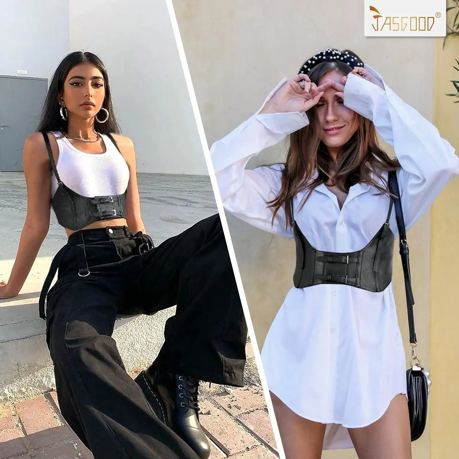 Women Fashion Faux Leather Waist Belt Steampunk Underbust Corset for Halloween Dress