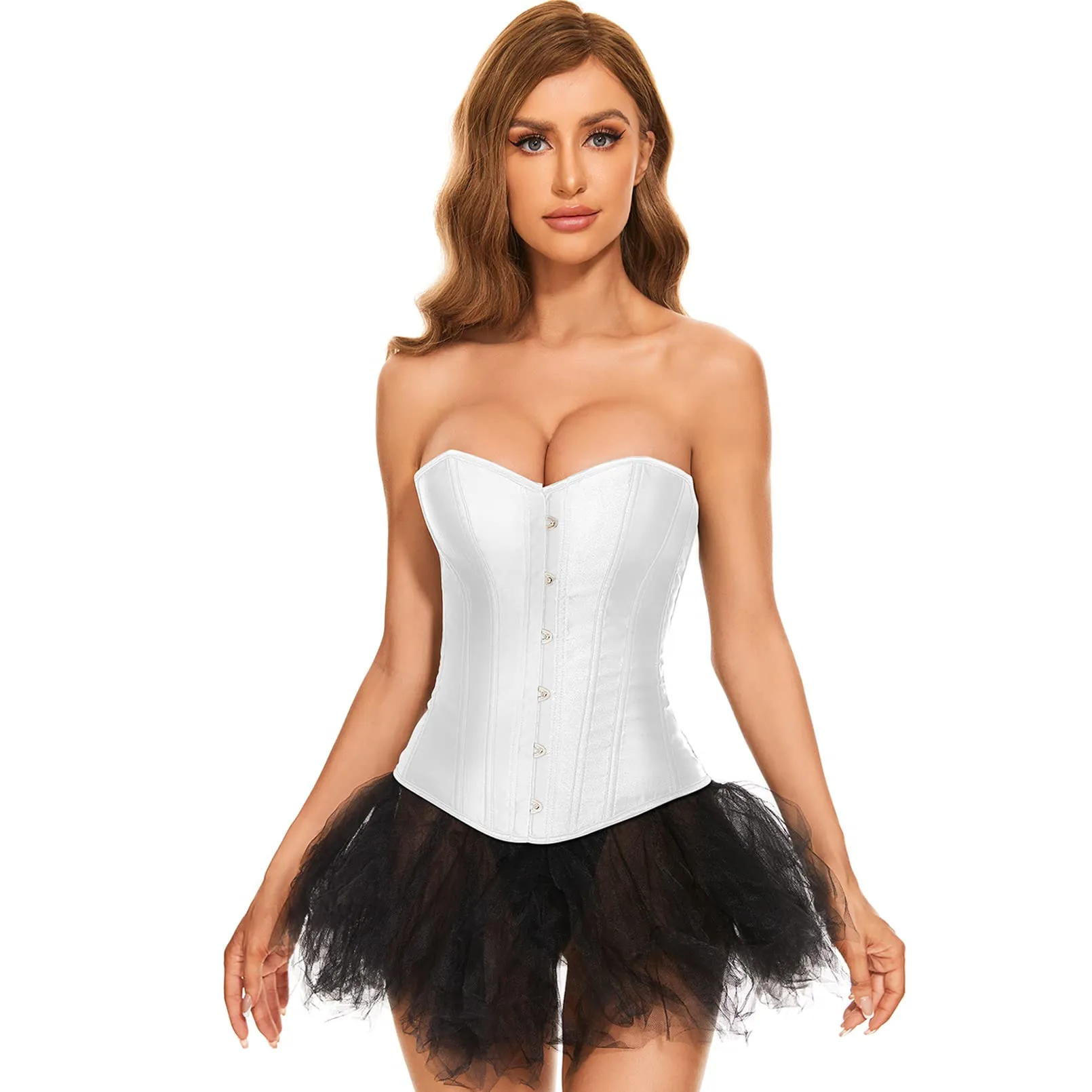 Women Lace-up Bustier Corset Top Sexy Overbust Body Shapewear Waist Cincher Corset