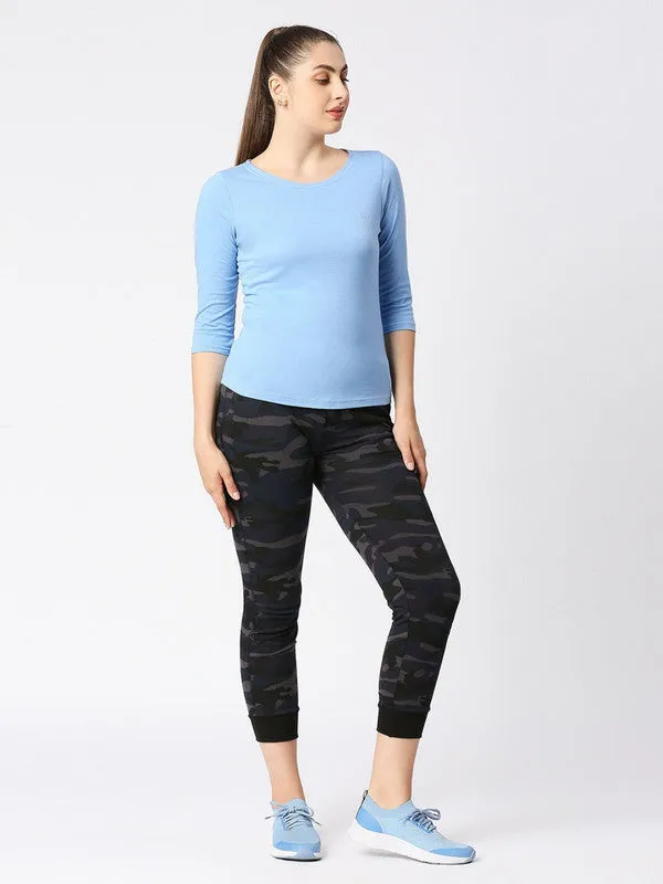 Women Sea Blue Melange Solid T-Shirt - Duvet Tee-SB-ML