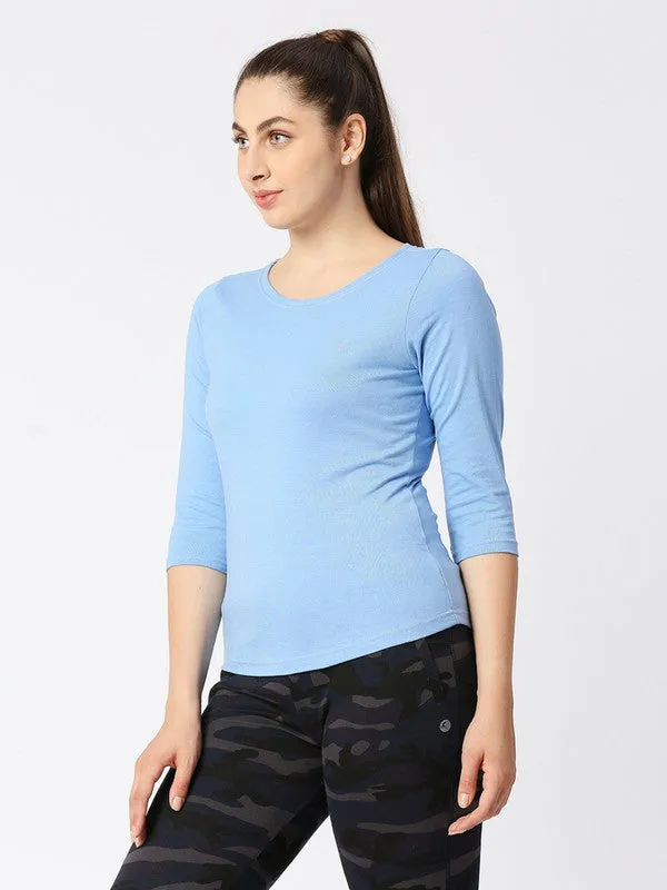 Women Sea Blue Melange Solid T-Shirt - Duvet Tee-SB-ML
