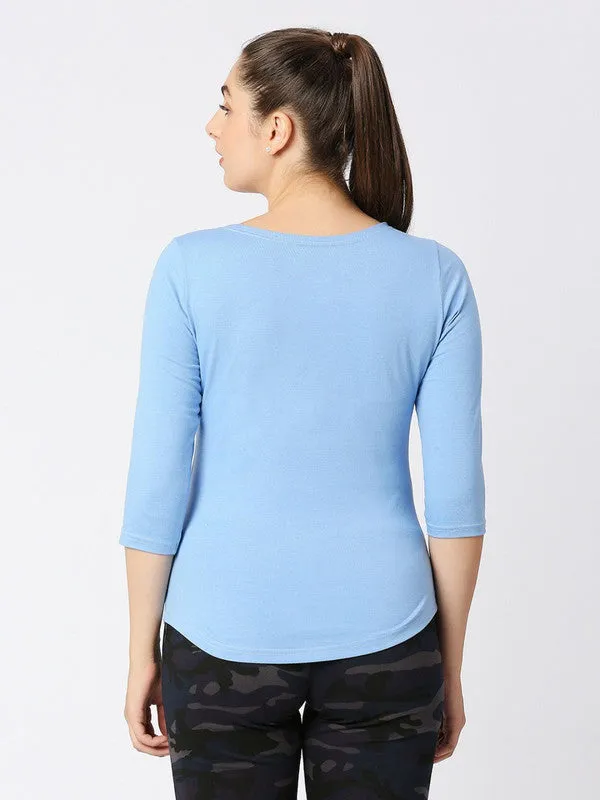 Women Sea Blue Melange Solid T-Shirt - Duvet Tee-SB-ML