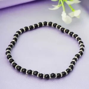 Women Silver-Toned Black Beaded Anklet