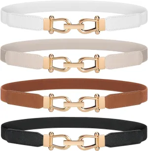 Women Skinny Belt for Dresses Retro Stretch Ladies Waist Belt 4 Pack