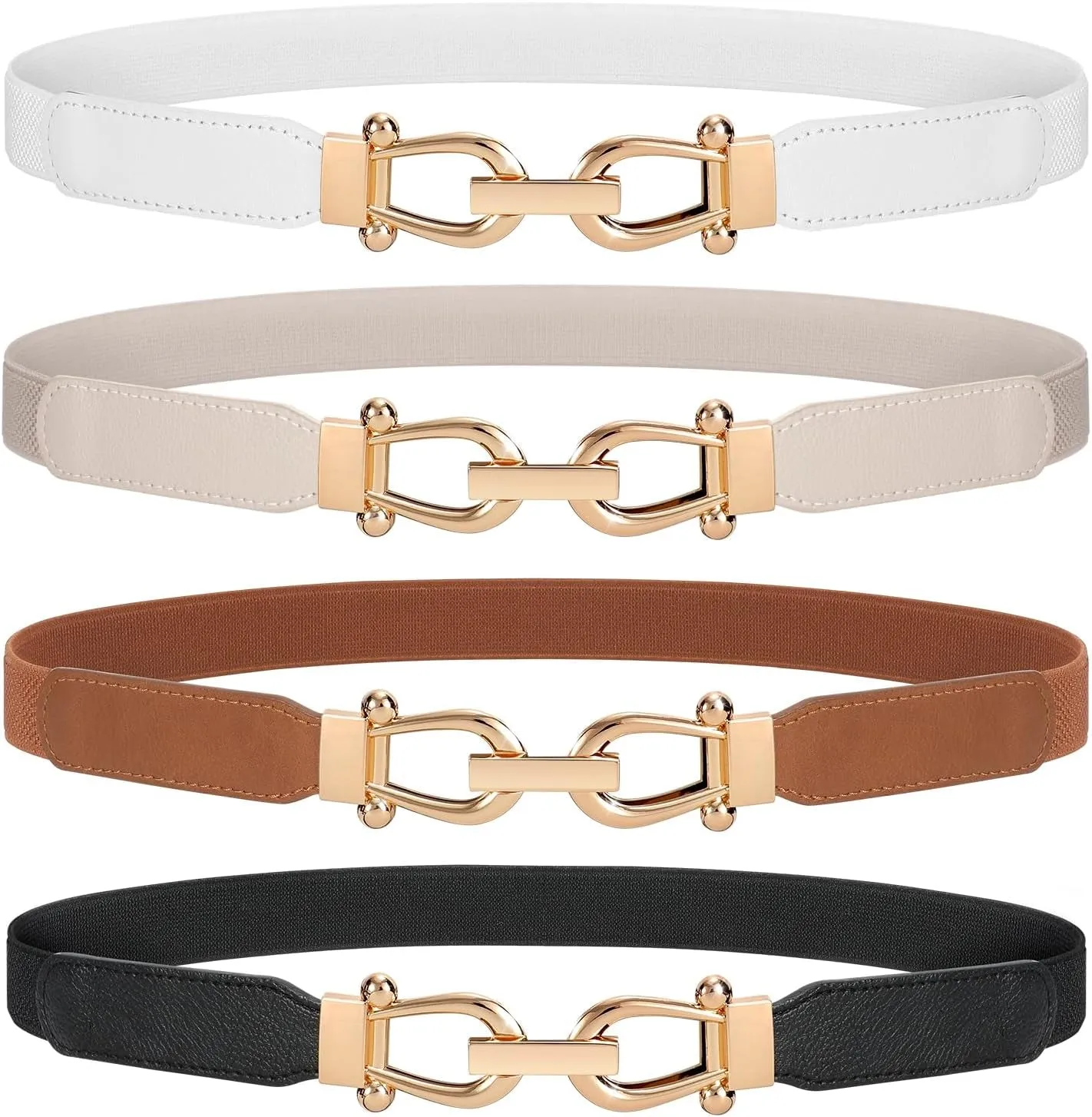 Women Skinny Belt for Dresses Retro Stretch Ladies Waist Belt 4 Pack