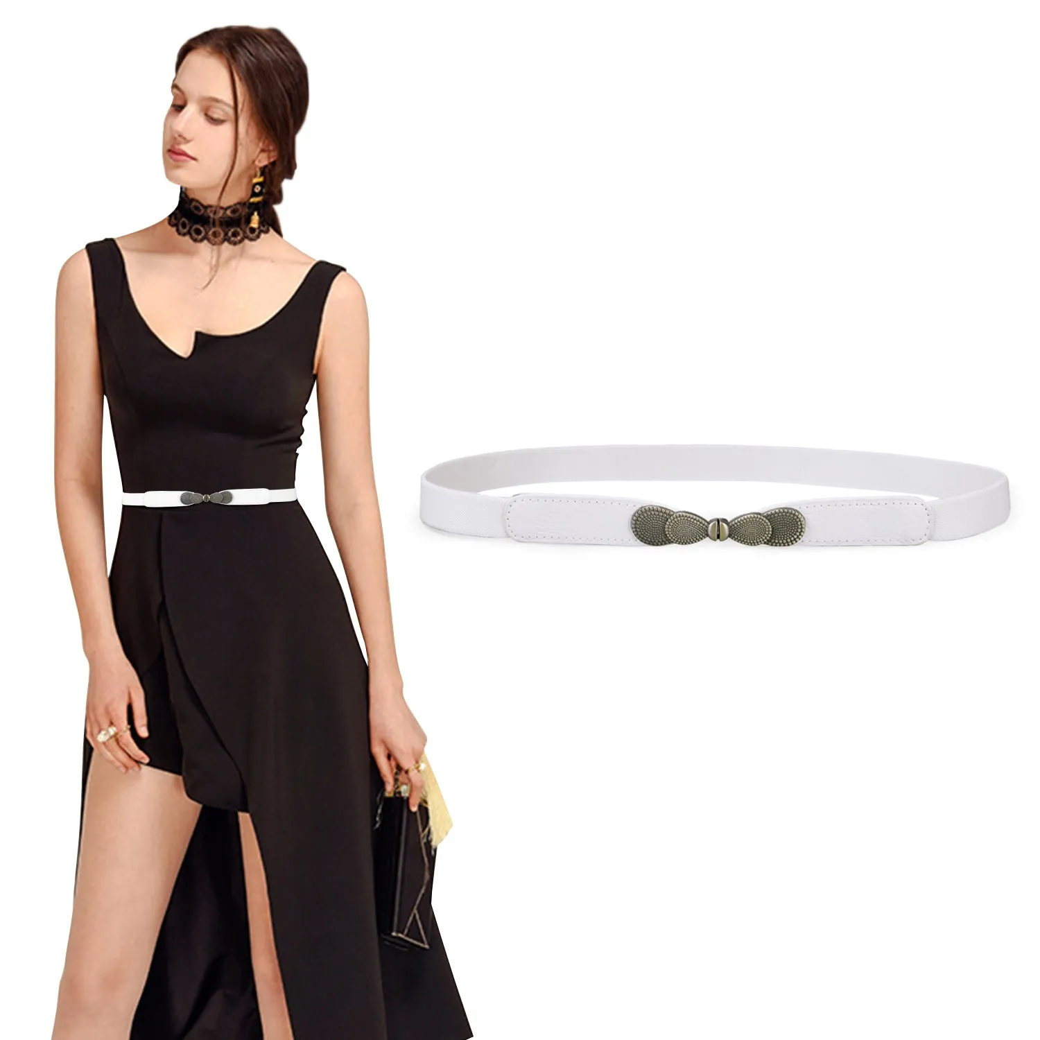 Women Skinny Elastic Stretch Belt for Dresses Retro Ladies Waist Cinch Thin Belt By JASGOOD