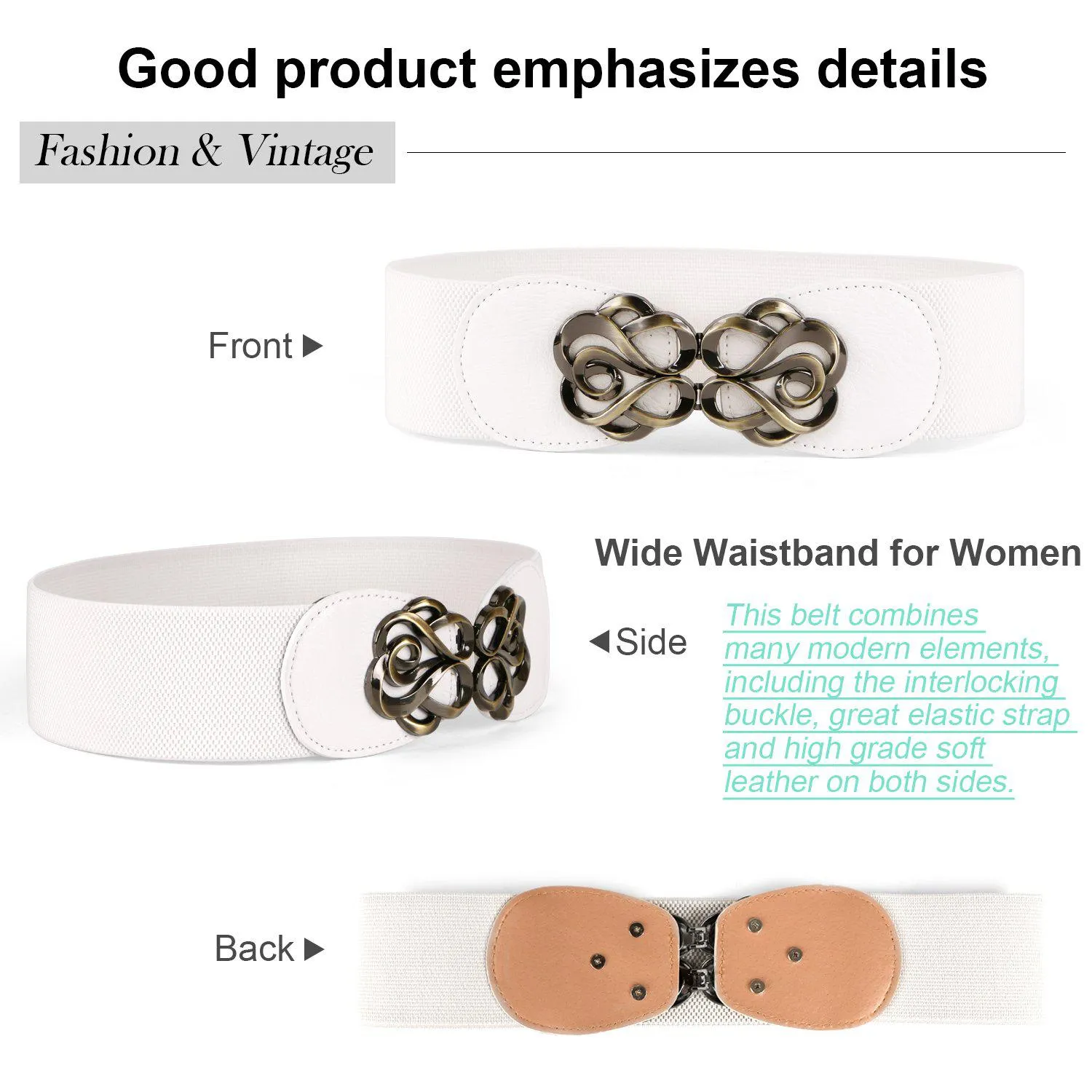 Women Stretchy Belt for Dresses Vintage Elastic Wide Waist Cinch Belt by JASGOOD