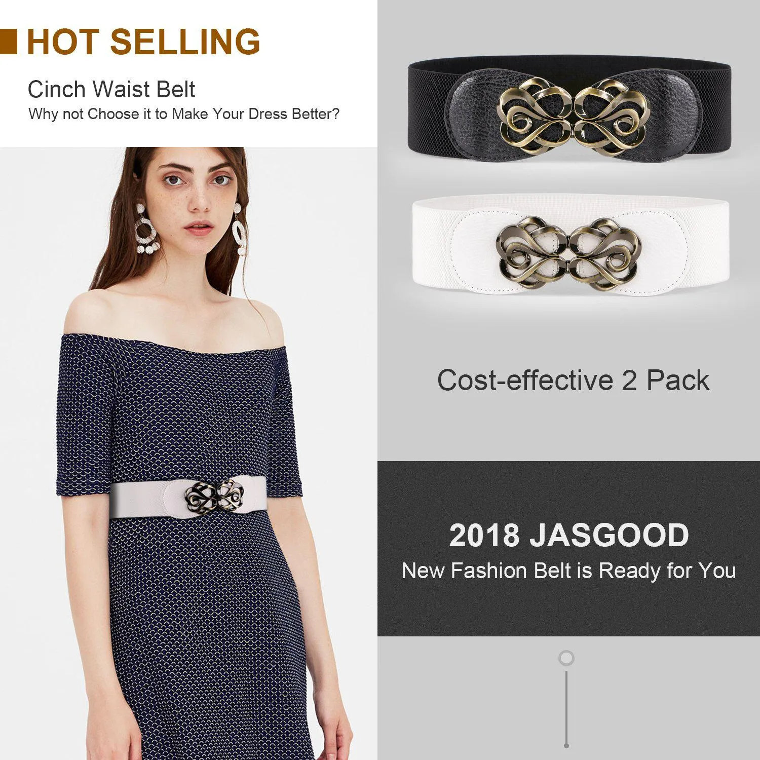Women Stretchy Belt for Dresses Vintage Elastic Wide Waist Cinch Belt by JASGOOD