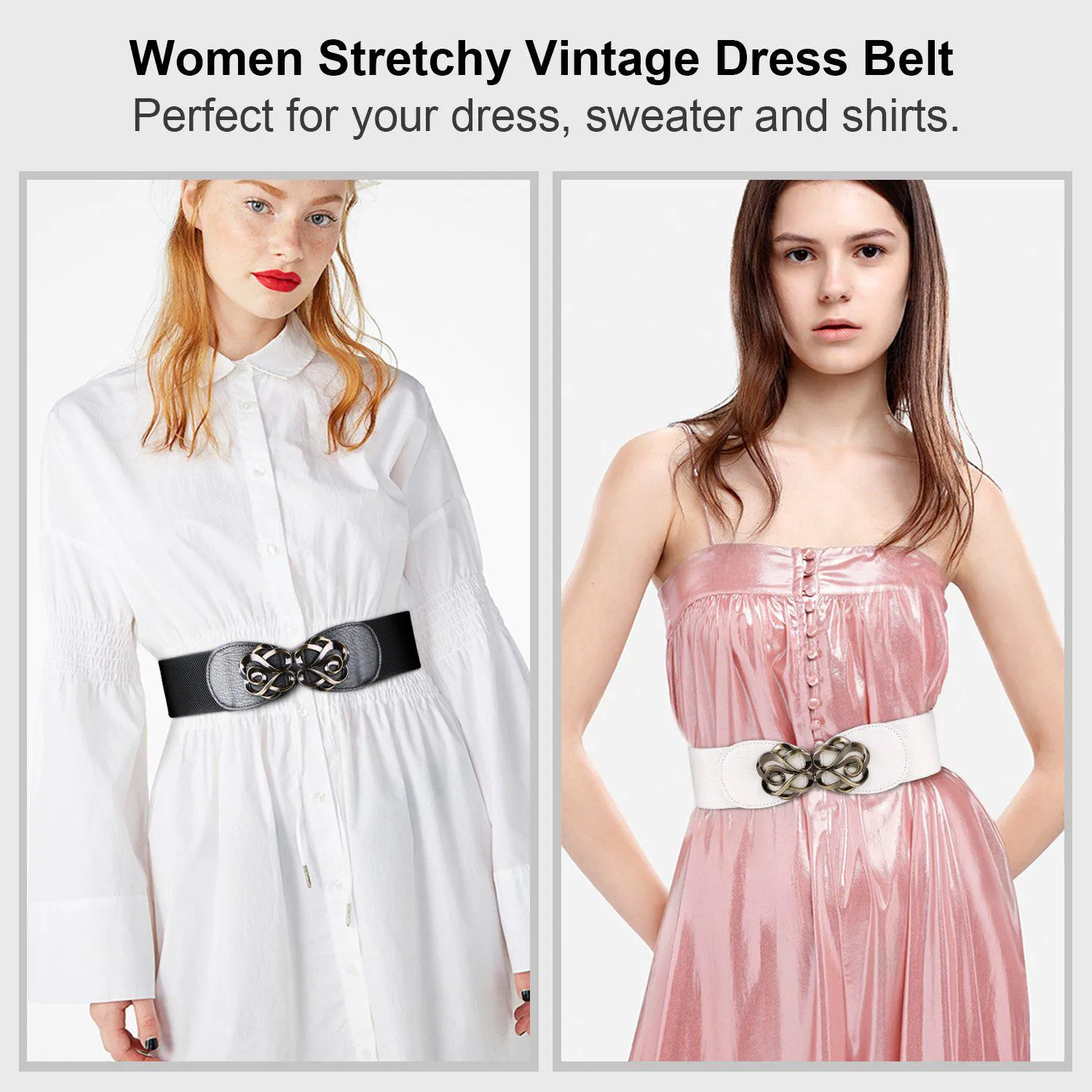 Women Stretchy Belt for Dresses Vintage Elastic Wide Waist Cinch Belt by JASGOOD
