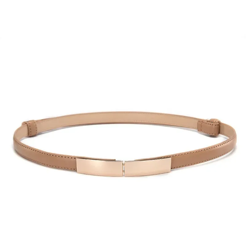 Women Thin Skinny Metal Gold Elastic Buckle Belts