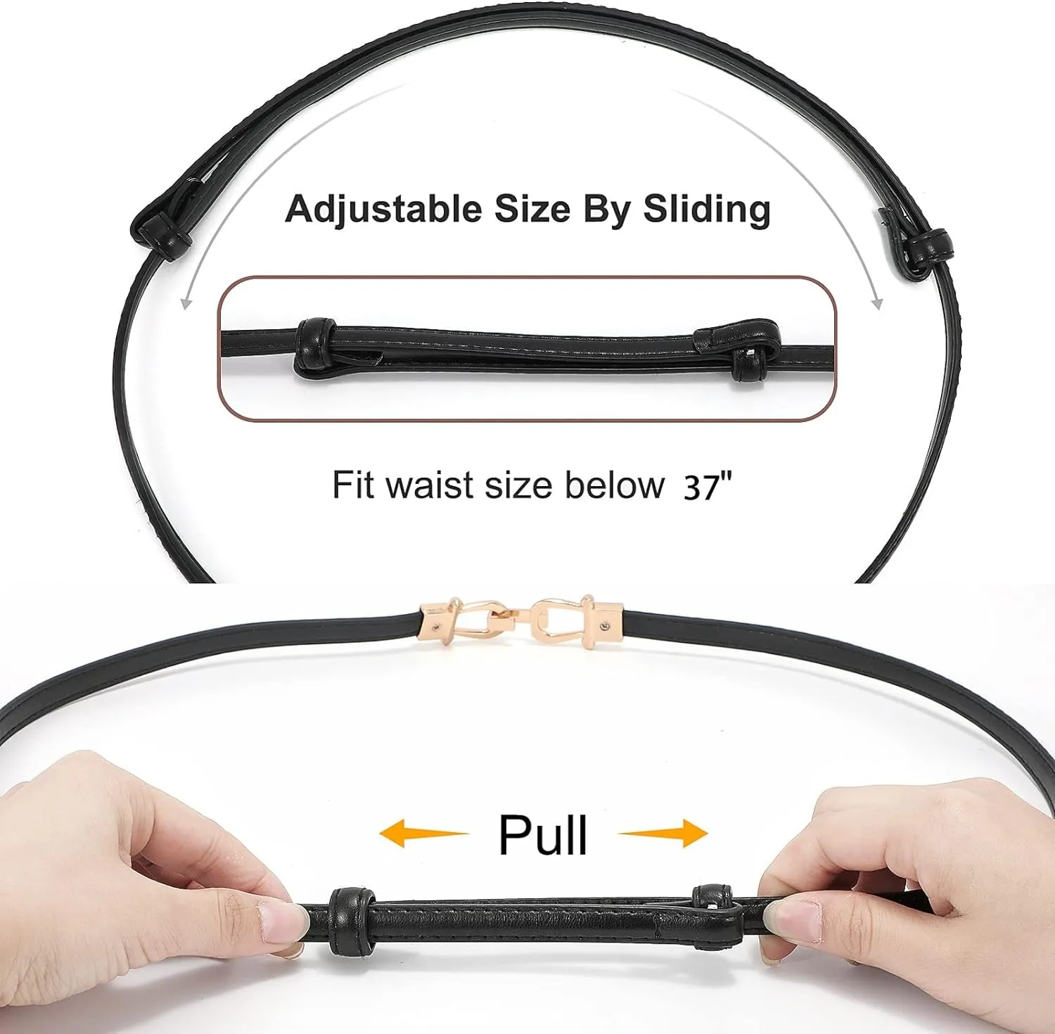 Women thin style Leather Belt 2 Pack for Dress with Gold Buckle