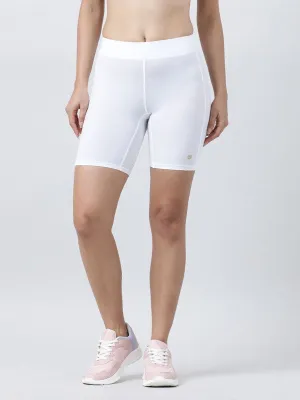 Women White Solid Shorts- WAFFLE SHORTS-WH