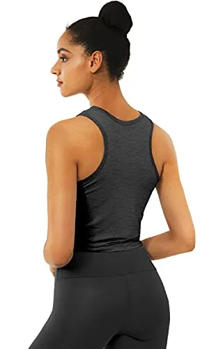 Women Workout Crop Tank Tops Fitness Athletic Activewear Cute Crossover Yoga Sports Shirts - Dark Grey