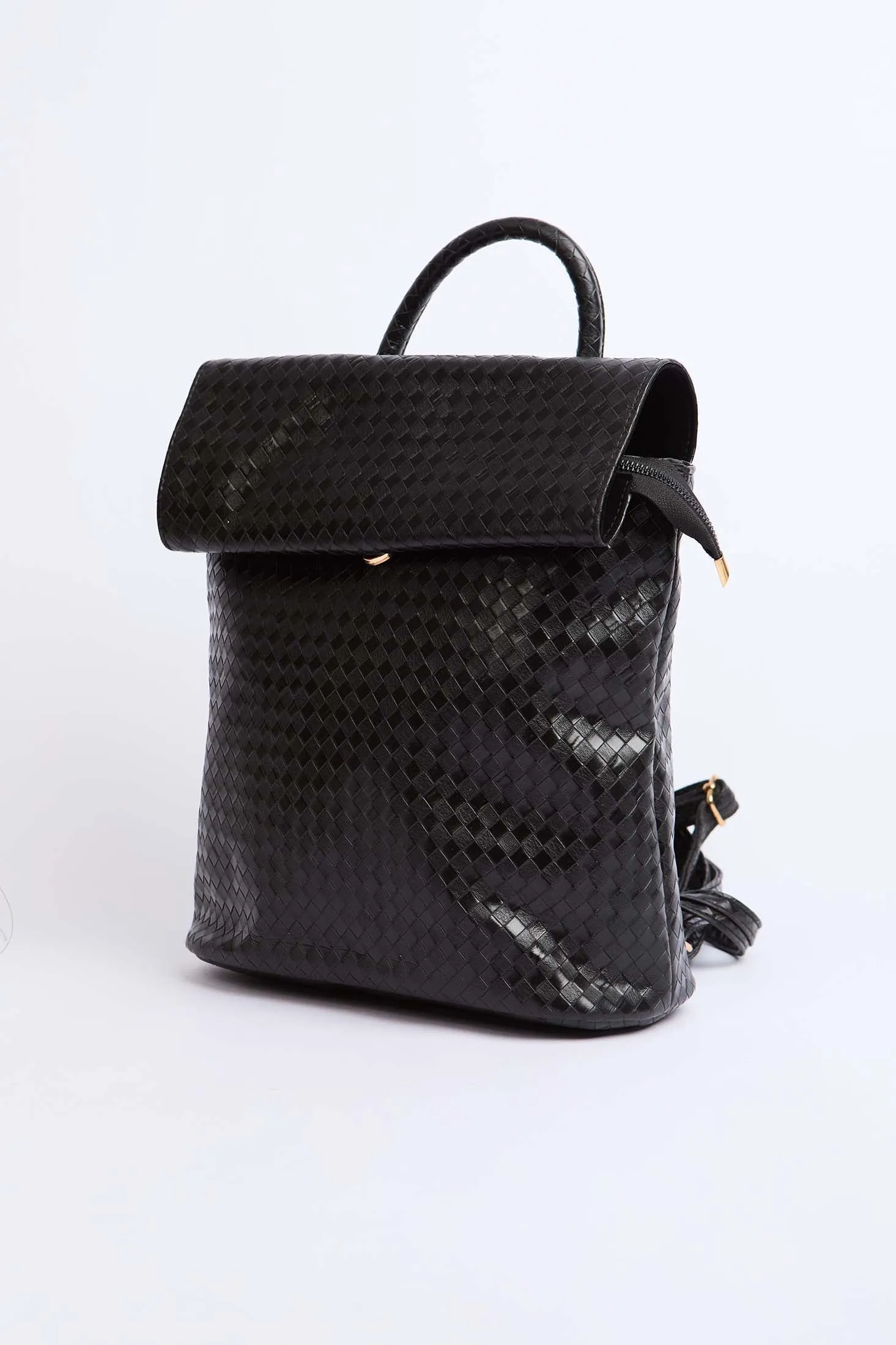 WomenFaux Braided Leather Backpack Black