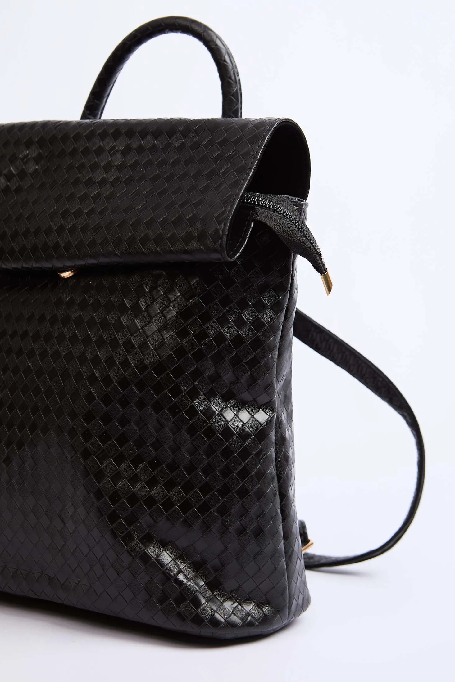 WomenFaux Braided Leather Backpack Black