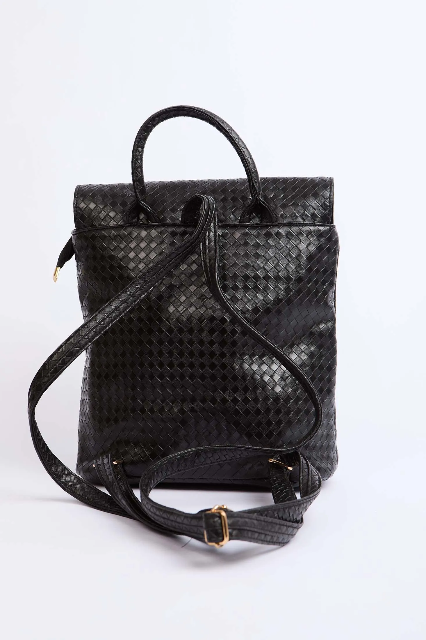 WomenFaux Braided Leather Backpack Black