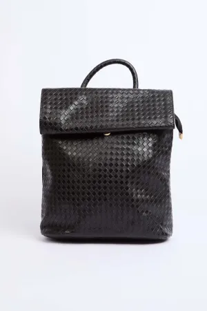 WomenFaux Braided Leather Backpack Black